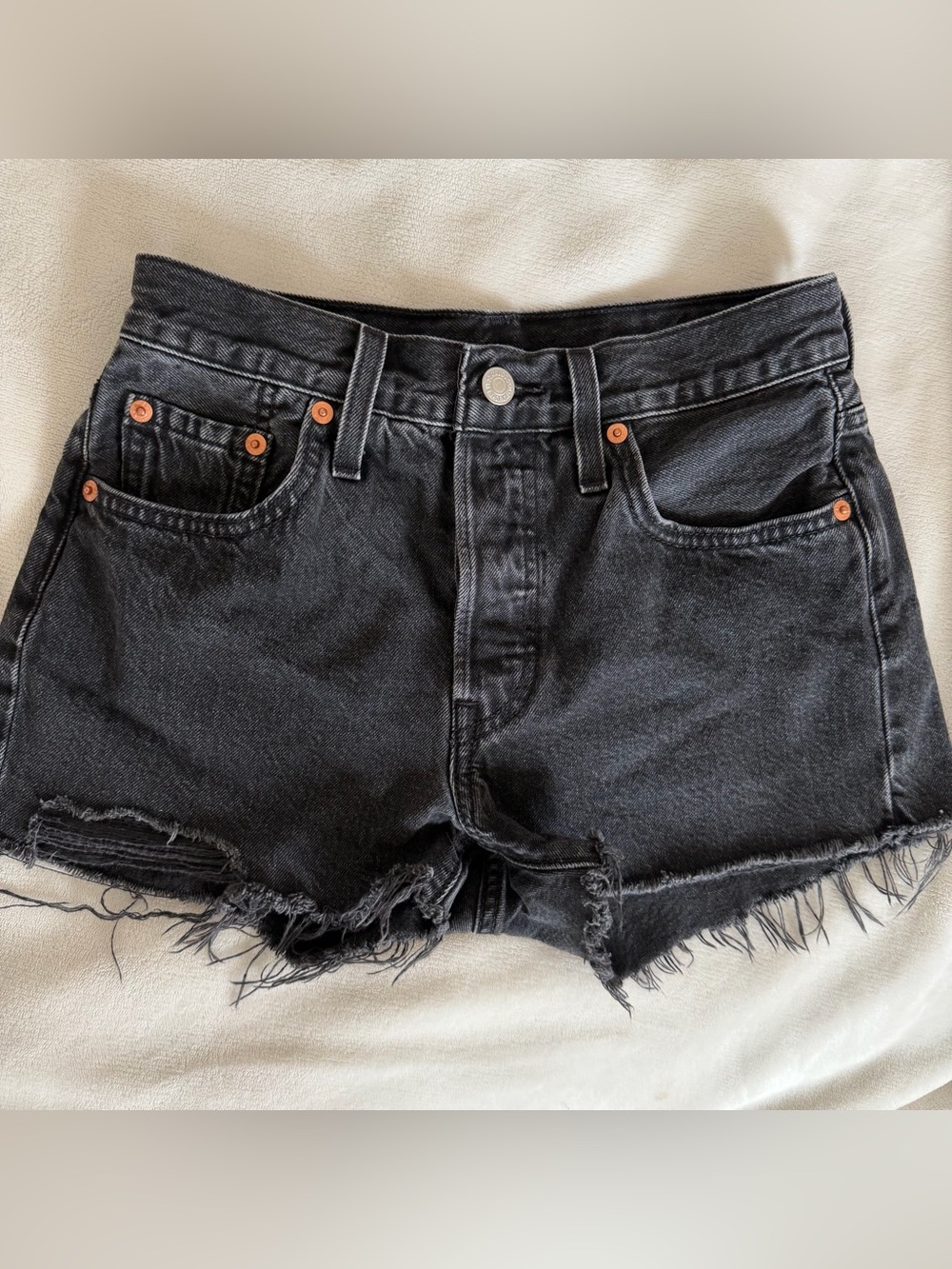 Levi 501 Black Distressed Denim Shorts